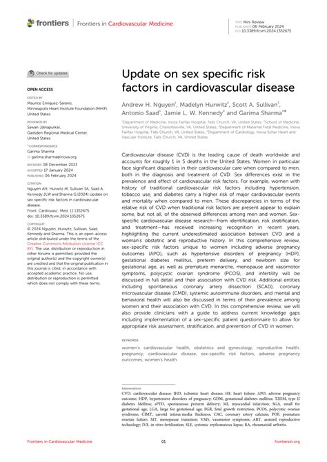 Pdf Update On Sex Specific Risk Factors In Cardiovascular Disease