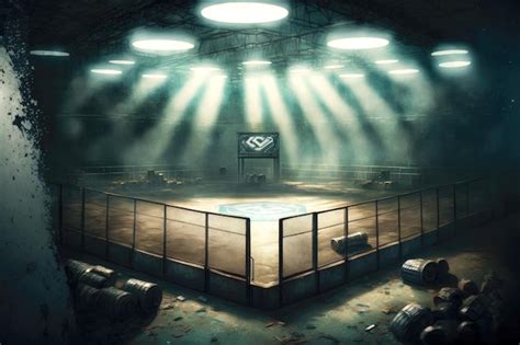 Premium Photo | Fighting arena with grid and searchlights for battles ...