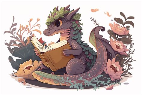 Cute Dragon Reading Book Illustration 3 Graphic By 1xmerch · Creative