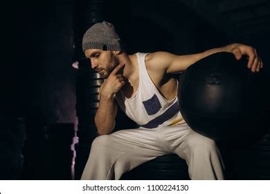 Muscular Bodybuilder Dumbbells Smoke Stock Photo 1100224130 Shutterstock