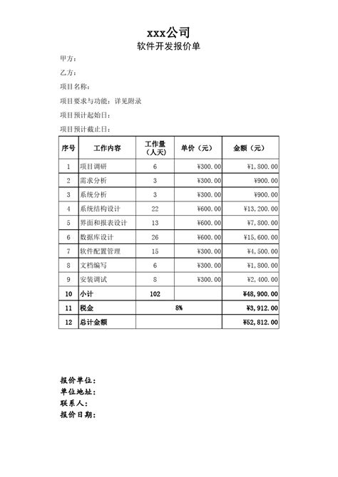 软件开发报价单word文档在线阅读与下载无忧文档