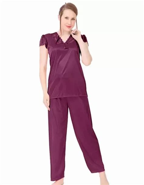 Solid Ladies Purple Satin Plain Night Suit Semi Stretchable At Rs 250 Piece In New Delhi