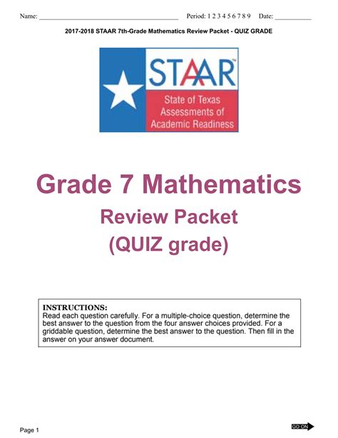 2017 2018 Staar 7th Grade Mathematics Review Packet Jenny Santiano Library Formative