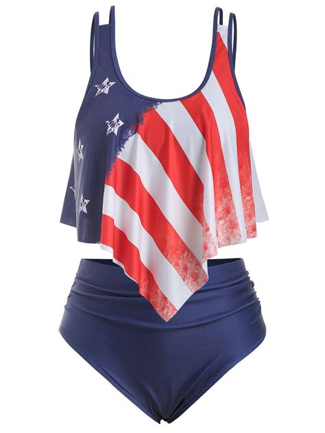 [41 Off] 2020 American Flag Strappy Flounces Plus Size Tankini Swimsuit In Multicolor A Dresslily