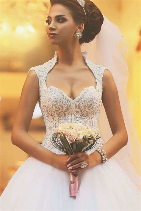 Eye Catching Tulle Satin Queen Anne Neckline Ball Gown Wedding