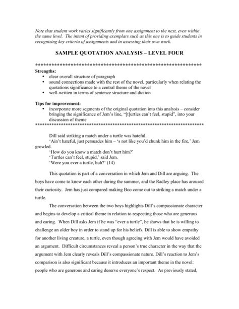 Sample Quotation Analysis Level Four