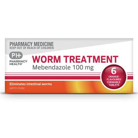 Pharmacy Health Worm Treatment Mebendazole 100mg Orange Flavoured Chew ...