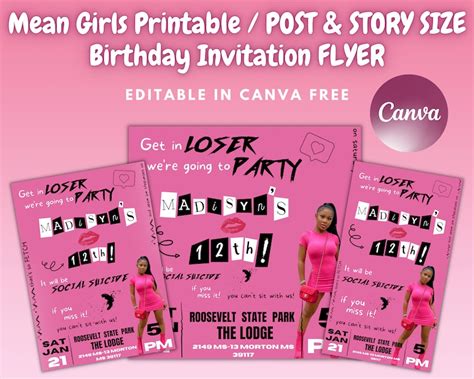 Mean Girls Inspired Printable Birthday Invitation Flyer Etsy