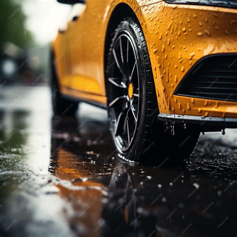 Premium Photo Wet Traction Close Up Of Car Tires Gripping Rain Soaked