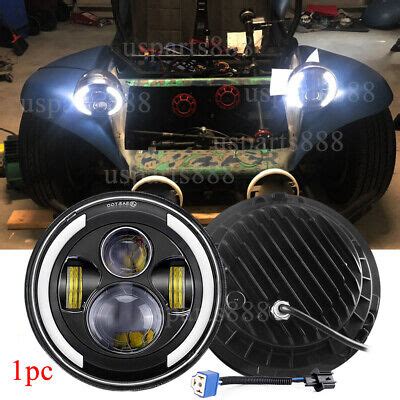 Fit Volkswagen Dune Buggy Round Led Headlight Halo Drl Hi Lo Beam