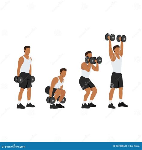 Man Doing Dumbbell Squat Clean And Press Exercise Stock Illustration