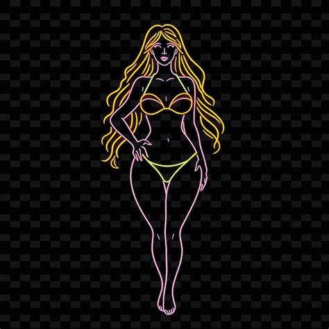Curvy Woman In Bikini Neon Minimalist Art Design With Simple Colors Theme Decorated With Clean