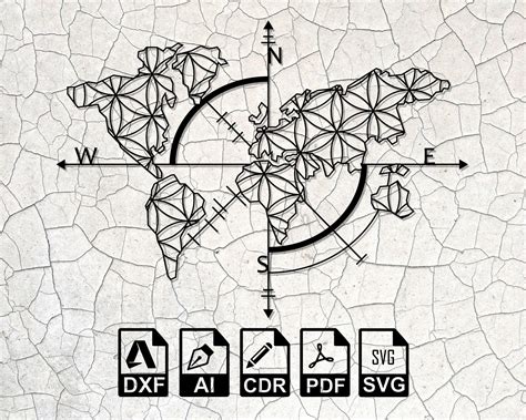 Weltkarte Globus Kompass Laser Cut Svg Dxf Dateien Wandsticker Etsy De