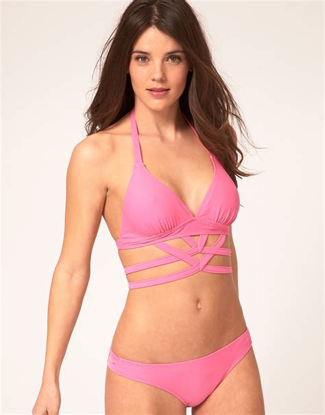 Lyst Asos Halter Bikini Top With Criss Cross Detail In Pink