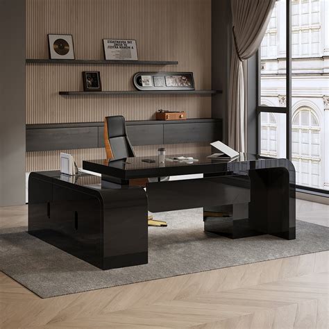 Chicent Modern Black L-shaped Executive Desk with Ample Storage Right ...