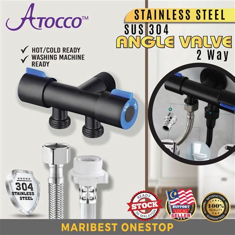Stainless Steel SUS304 Angle Valve 2 Way Hot Cold Water Tap Pipe Extender Splitter Washing