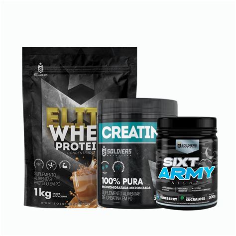 Kit Whey Protein Elite Pro 1kg Creatina Monohidratada Pote 300g 100