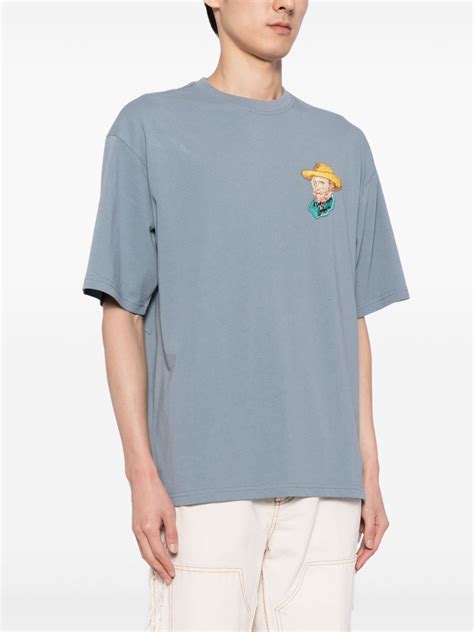 Musium Div Van Gogh Embroidered T Shirt Blue Farfetch Uk