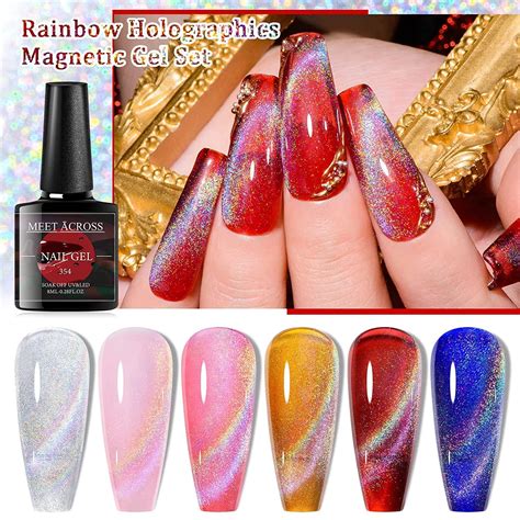 Meet Across Rainbow Cat Eye Gel Nail Polish Kit Colors Jelly Soak