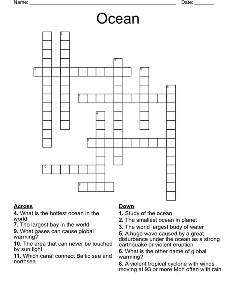 Printable Ocean Crossword Puzzle