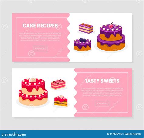 Cake Recipes Tasty Sweets Banner Templates Set With Delicious Desserts