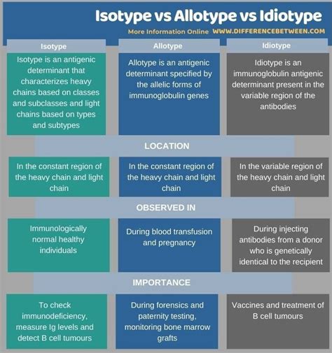 Isotype vs Allotype vs Idiotype - Tabular Form | Medical laboratory scientist, Galt, Immunology