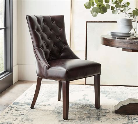 Hayes Tufted Leather Dining Chair Pottery Barn