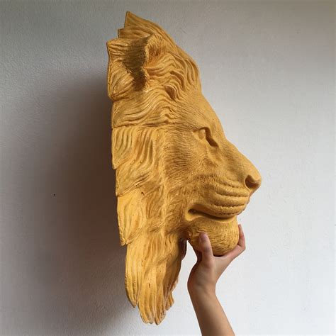 Large Lion Head Wall Decor Faux Taxidermy Yellow Lion Head Etsy Israel