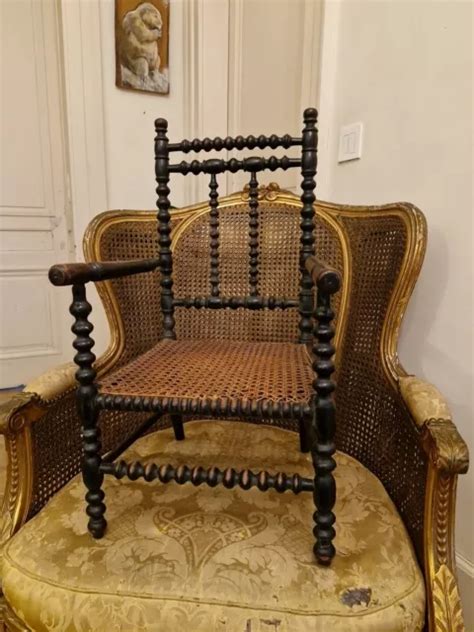 Ancien Fauteuil D Enfant Ou De Poup E En Bois Noirci Poque Napol On