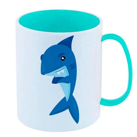 Caneca de Polímero Plástico Inquebrável Infantil Azul Tubarao Azul