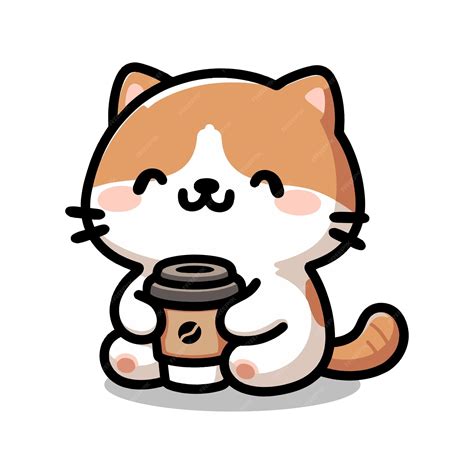 Premium Vector | Cute cat with coffee cup cartoon vector illustration