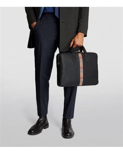 Paul Smith Leather Signature Stripe Briefcase In Black For Men Lyst