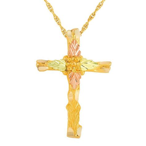 Mt Rushmore Tri Color 10k Black Hills Gold Cross Pendant Necklace Blackhillsgold Direct