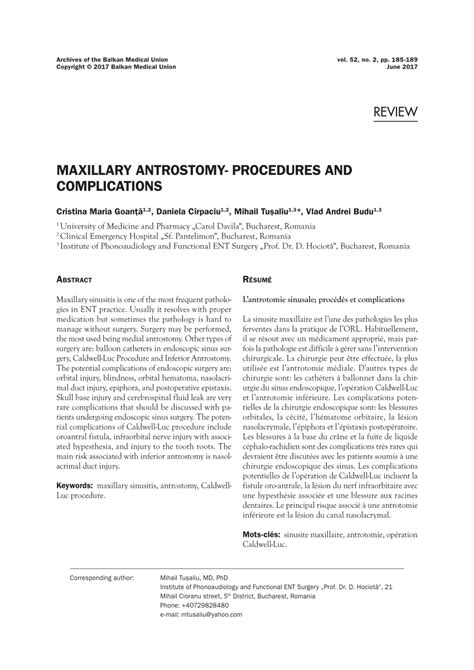 (PDF) Maxillary antrostomy-procedures and complications