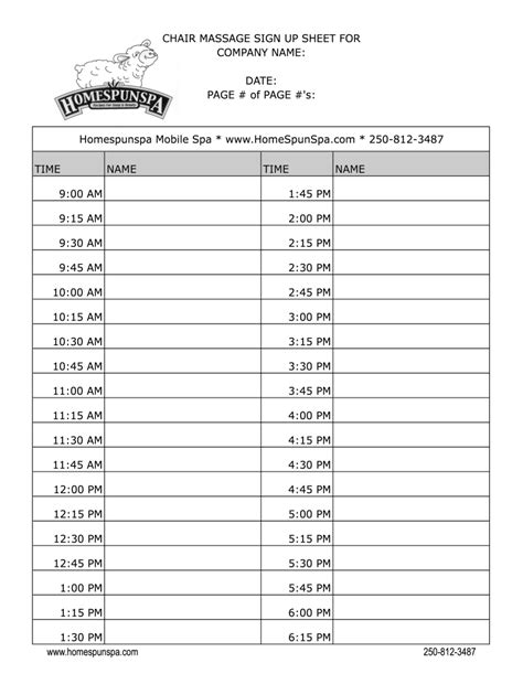 Fillable Online Chair Massage Sign Up Sheet For Fax Email Print Pdffiller