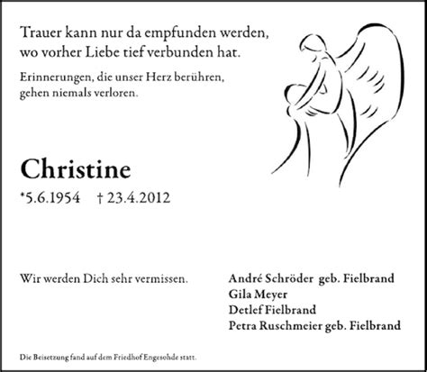 Traueranzeigen Von Christine Trauer Anzeigen De