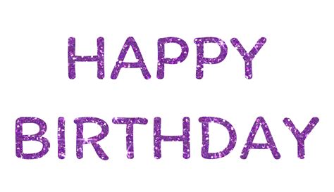 Purple glitter text of Happy Birthday on the transparent background ...