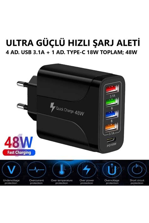 Tmax S Per Hizli Usb A Pd W Toplam W Uyumlu Akilli P