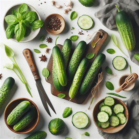 Premium Photo Fresh Cucumbers On A White Background Top View Flat Lay