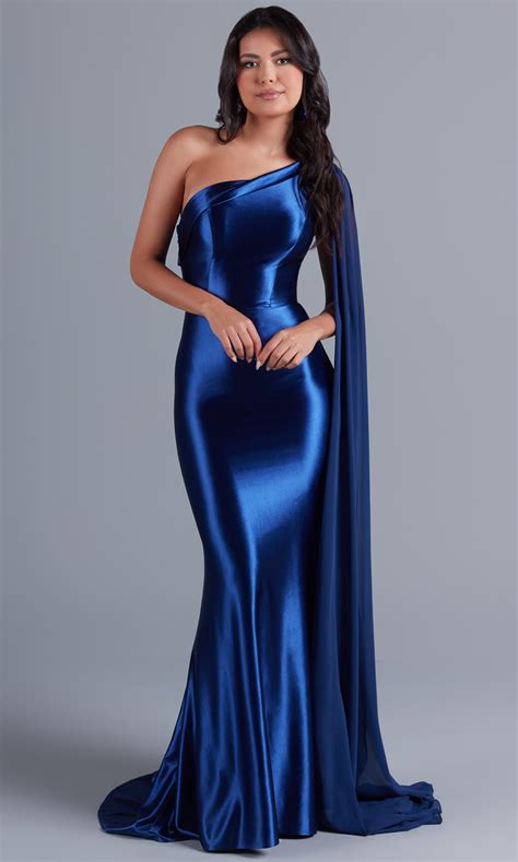 One Shoulder Long Prom Dress With Cape Promgirl