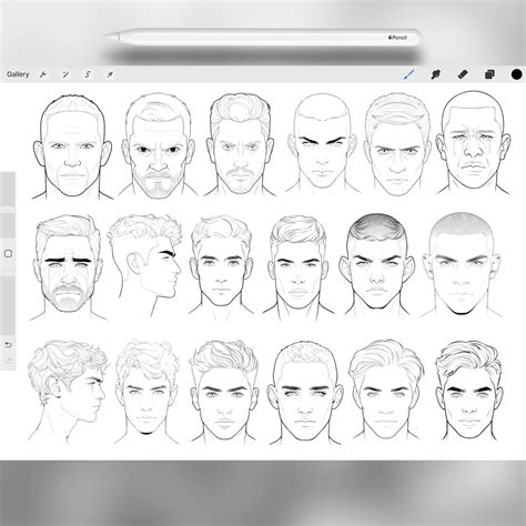 Artstation 100 Procreate Male Head Stamps Part 2 Procreate Men