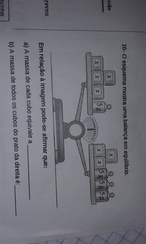 O esquema mostra uma balança em equilíbrio A A massa de cada cubo