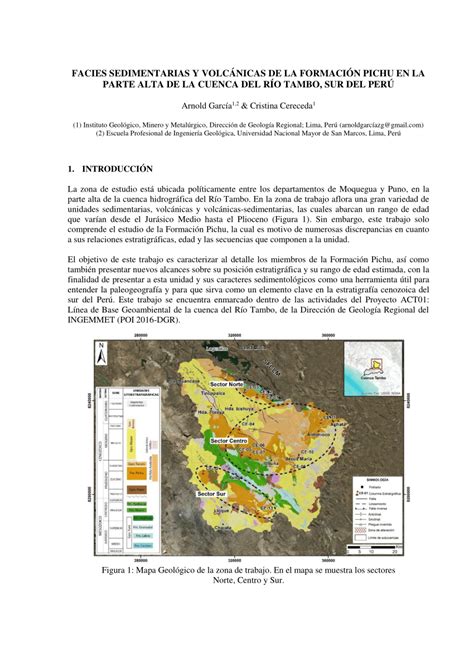 PDF FACIES SEDIMENTARIAS Y VOLCÁNICAS DE LA FORMACIÓN PICHU EN LA