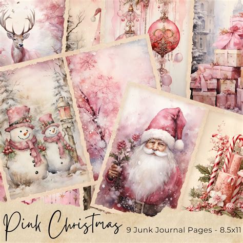 Pink Christmas Junk Journal Page Vintage Merry Christmas Junk Journal