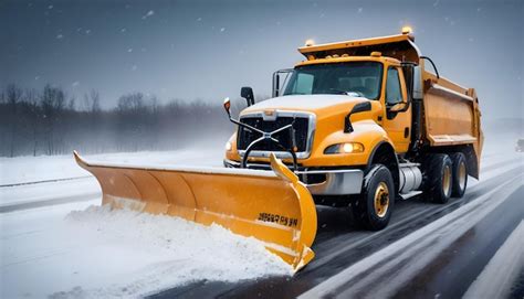 Premium Photo A Snow Plow Clearing Snow From A Highway During A