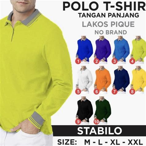 Jual Kaos Polo Shirt Kerah Polo Kerah Lakos Polos Lengan Panjang Size M