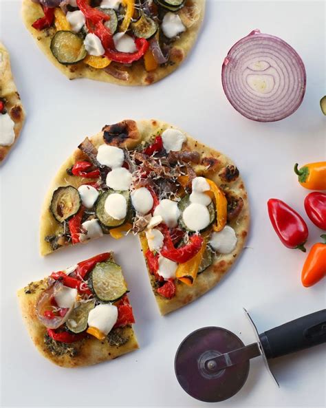 Roasted Vegetable And Pesto Flatbread Pizzas Recipe Pesto Flatbread Pizza Flatbread Pizza