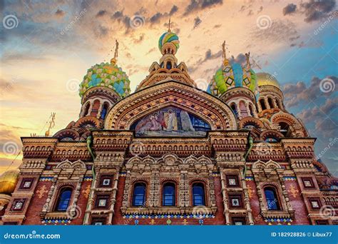 Facade Church Of The Savior On Spilled Blood St Petersburg Russia At