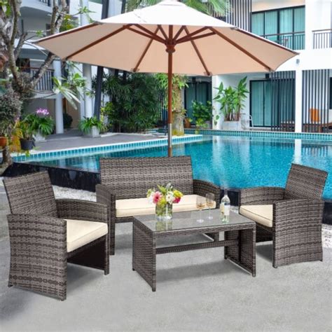 Gymax 4pcs Patio Outdoor Rattan Furniture Set W Cushioned Chair