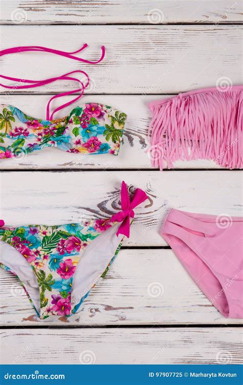 Floral And Pink Bikini Set Stock Image Image Of Padded Dress